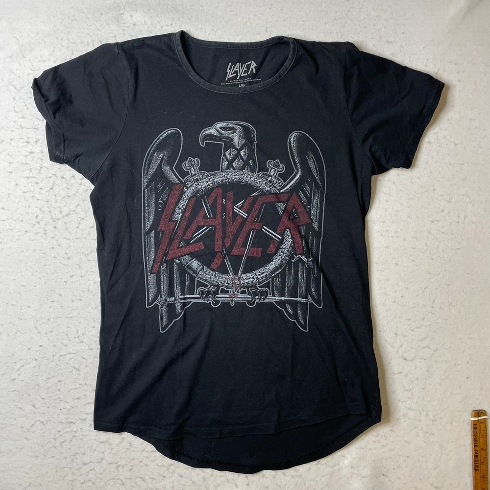 Slayer Graphic T-Shirt Womens Large Black Band Tee Eagle Logo Short Sleeve 2017
